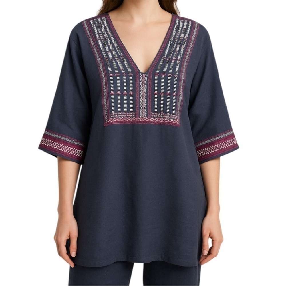 CAbi Vintage Linen Embroidered Tunic Top NWT